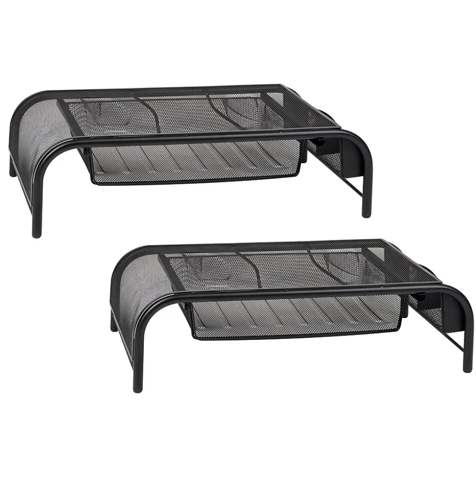 Monitor Stand with Paper Tray, Up to 24" Monitor, Black, 2/Pack (2MESHMON-BLK) | Mind Reader Store