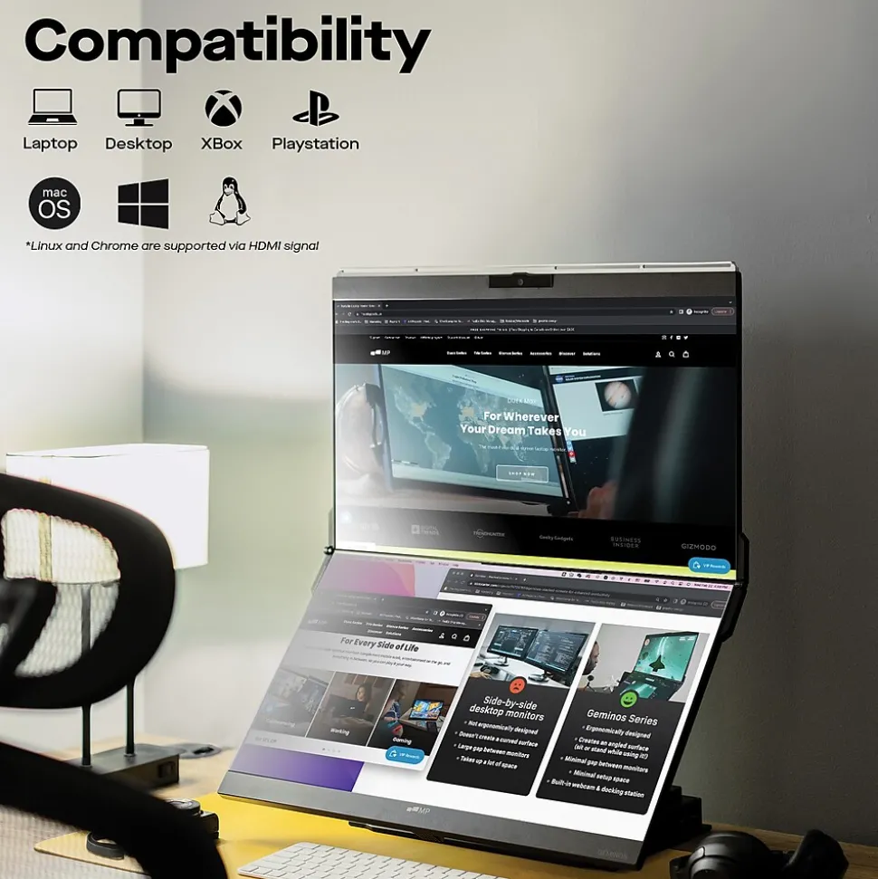 Geminos 24" Dual-Screen Desktop Monitor, Black (116-1001P01) | Mobile Pixels Inc. Store