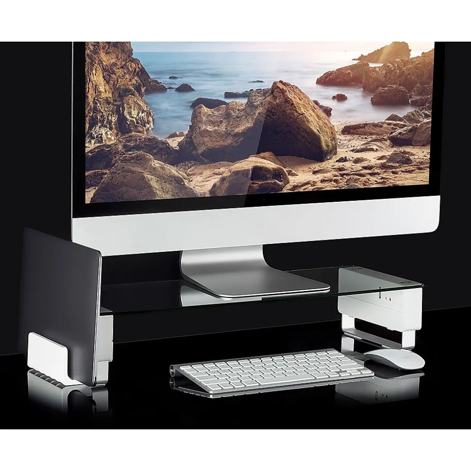 Tempered Glass Height Adjustable Monitor Riser With 3 USB Ports, Up to 32", (MI-7265) | Mount-It! Shop