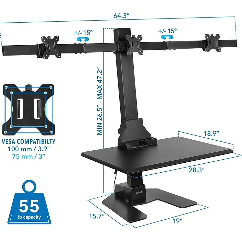 28"W Adjustable Triple Monitor Mount, Black (MI-7983) | Mount-It! Cheap