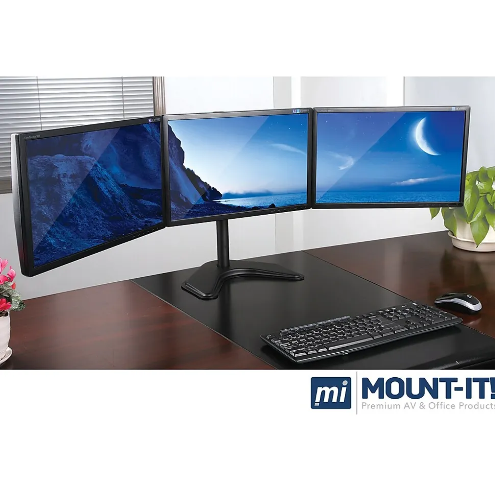 Mount-lt! Adjustable Triple Monitor Stand, Up to 27", Black (MI-2789) | Mount-It! Store
