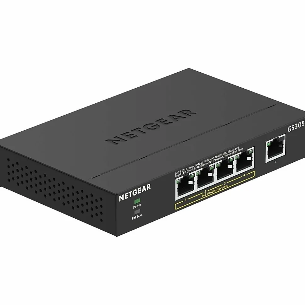 GS305PP 5-Port Gigabit Ethernet PoE+ Unmanaged Switch, Black (GS305PP-300NAS) | Netgear Best Sale