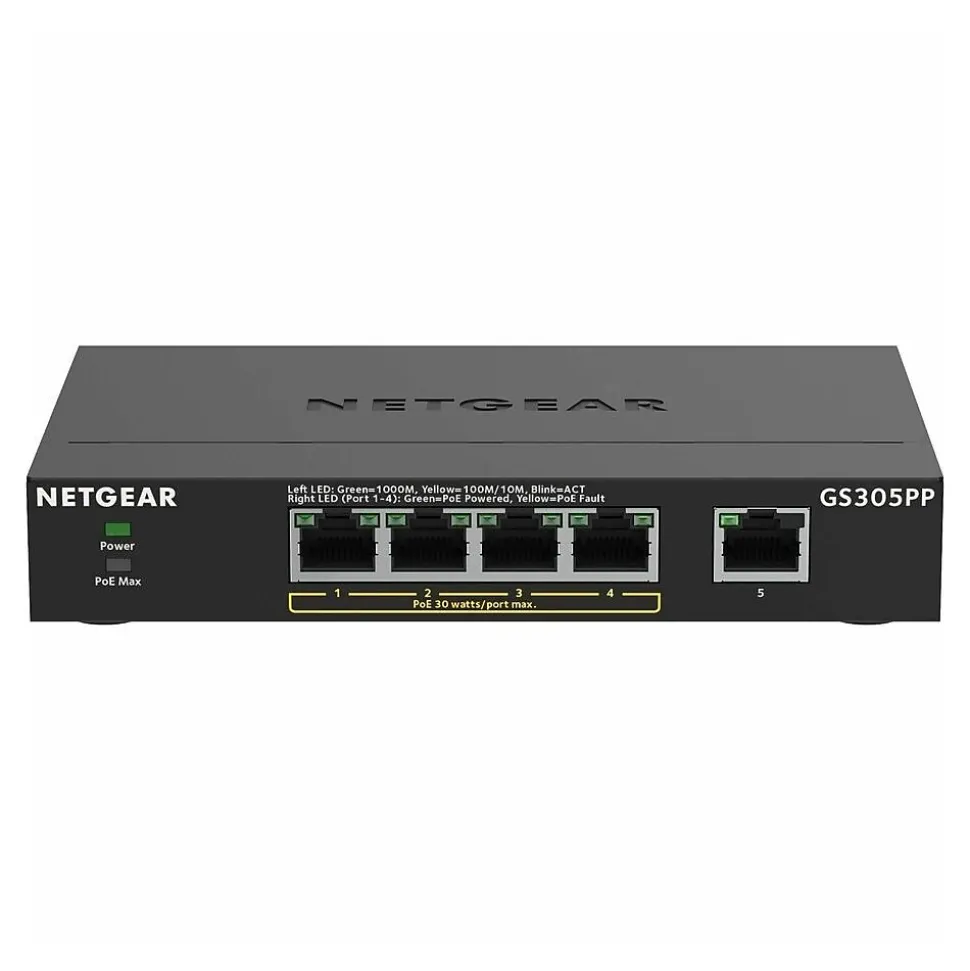 GS305PP 5-Port Gigabit Ethernet PoE+ Unmanaged Switch, Black (GS305PP-300NAS) | Netgear Best Sale