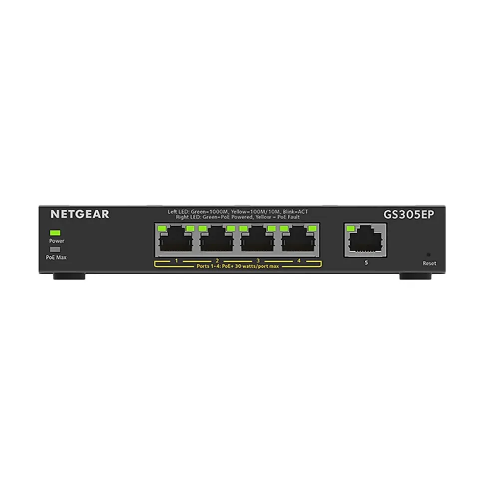 Plus 5-Port Gigabit Ethernet Managed Switch, 10/100/1000 Mbps, Black (GS305EP-100NAS) | Netgear Outlet