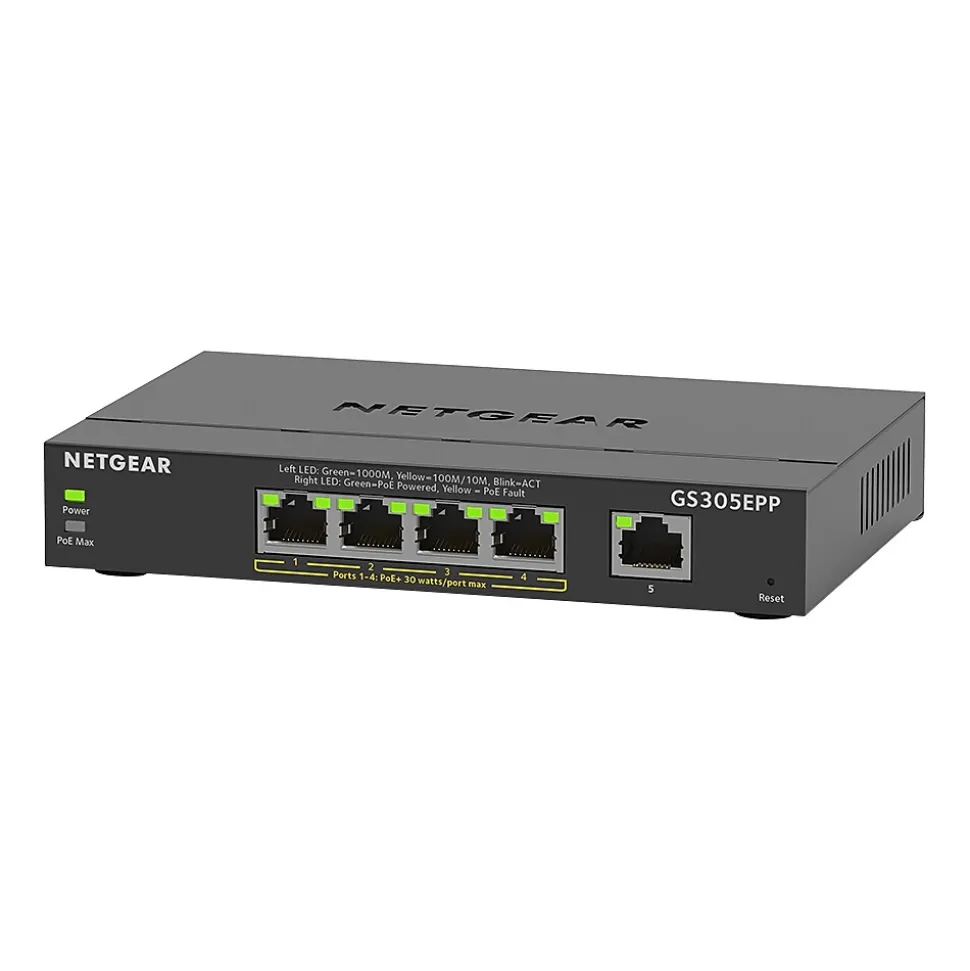 Plus 5-Port Gigabit Ethernet Managed Switch, 10/100/1000 Mbps (GS305EPP-100NAS) | Netgear Clearance