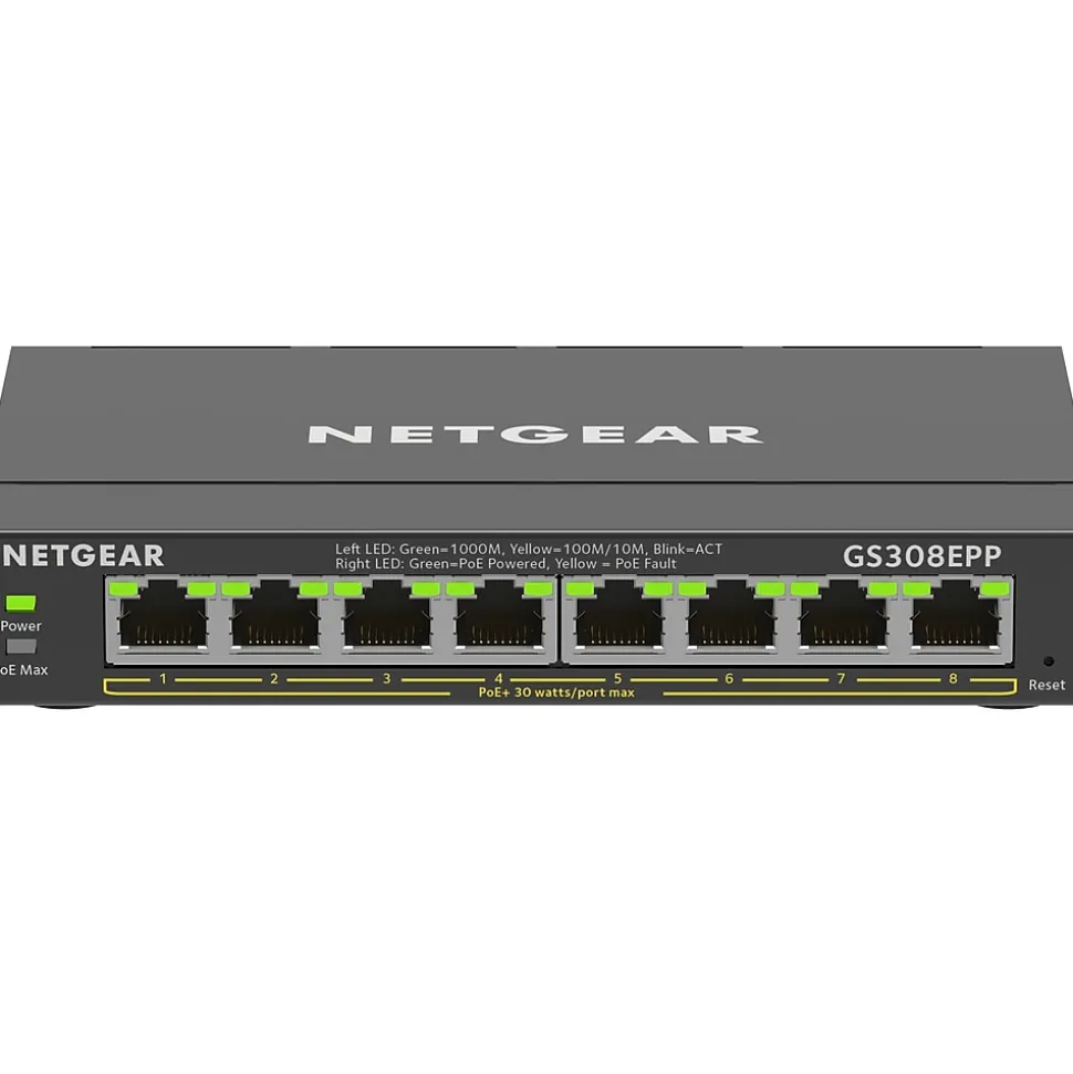 Plus 8-Port Gigabit Ethernet PoE Managed Switch, Black (GS308EPP-100NAS) | Netgear Clearance