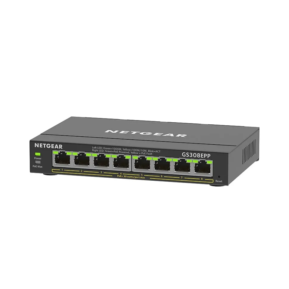 Plus 8-Port Gigabit Ethernet PoE Managed Switch, Black (GS308EPP-100NAS) | Netgear Clearance
