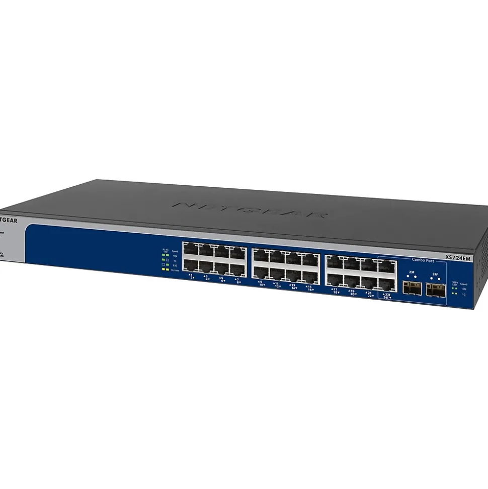 24-Port Gigabit Ethernet Managed Switch, Blue/Gray (XS724EM-100NAS) | Netgear New