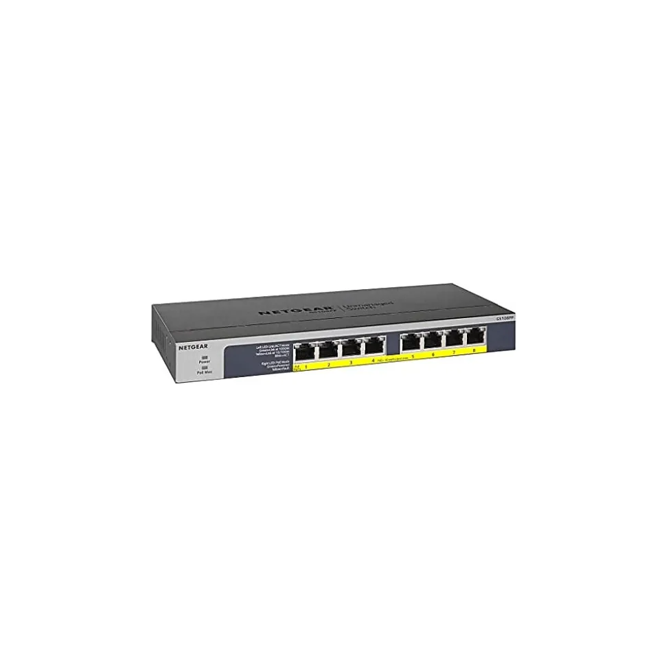 8-Port Gigabit Ethernet Unmanaged Switch, Black/Gray (GS108PP-100NAS) | Netgear Shop