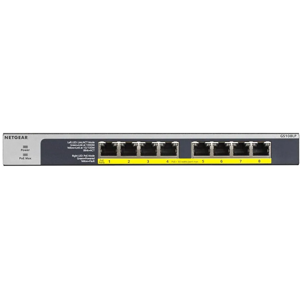 8-Port Gigabit Ethernet Unmanaged Switch (GS108LP-100NAS) | Netgear Hot