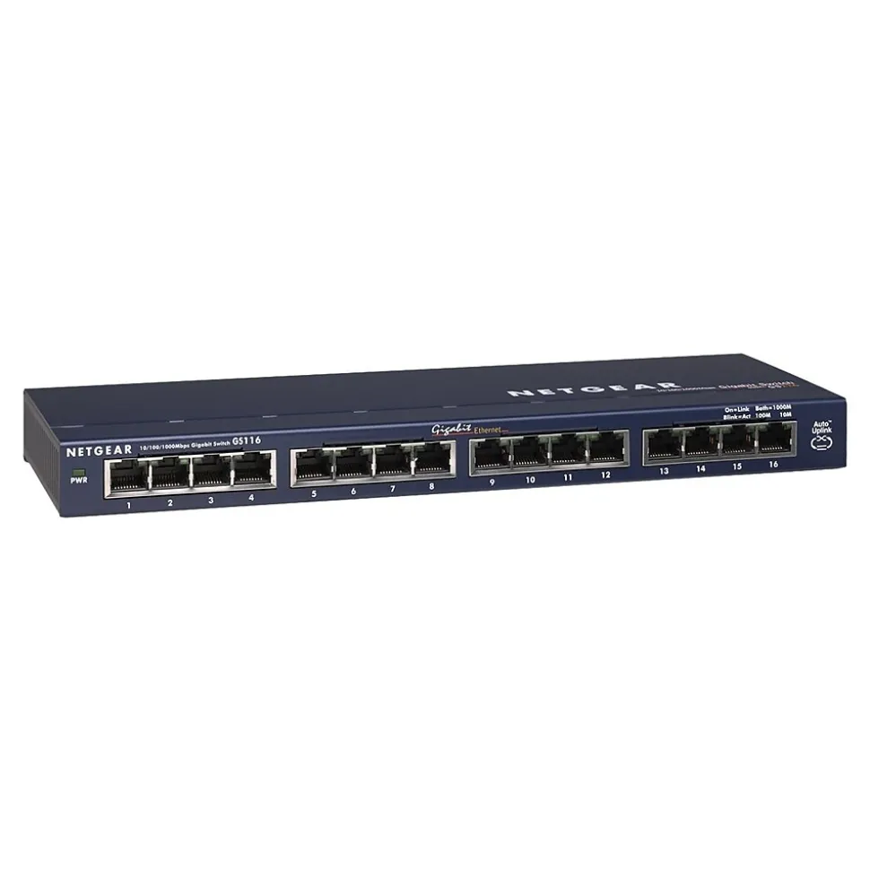 ProSAFE 16-Port Gigabit Ethernet Unmanaged Switch, 10/100/1000 Mbps, Blue (GS116NA) | Netgear Shop