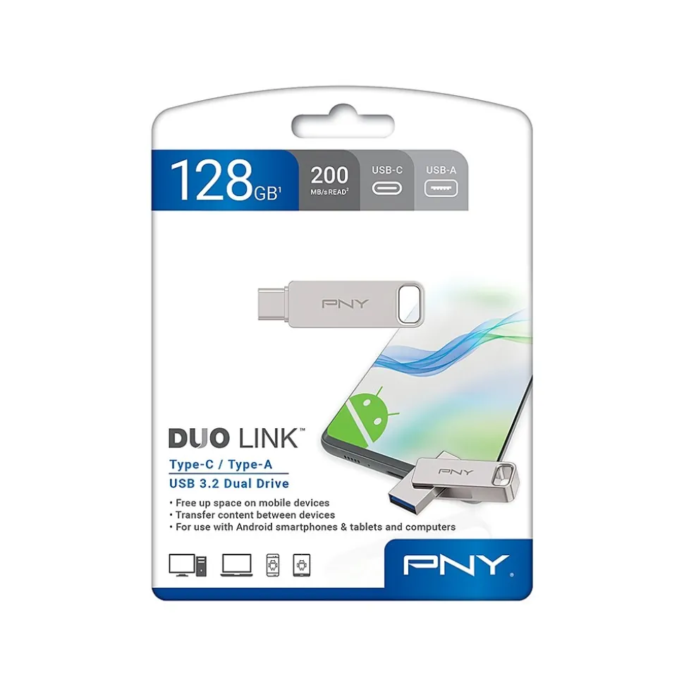 DUO LINK Dual 128GB USB 3.2 Type C Flash Drive, Silver (P-FDI128DULINKT) | PNY Flash Sale