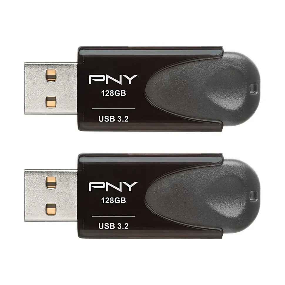 Elite Turbo Attache 4 128GB USB 3.2 Flash Drive, Black, 2/Pack (P-FD128X2TBAT4G) | PNY New