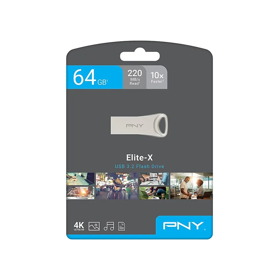 Elite-X 64GB USB 3.2 Type A Flash Drive, Silver (P-FDI64GELTX-GE) | PNY Hot