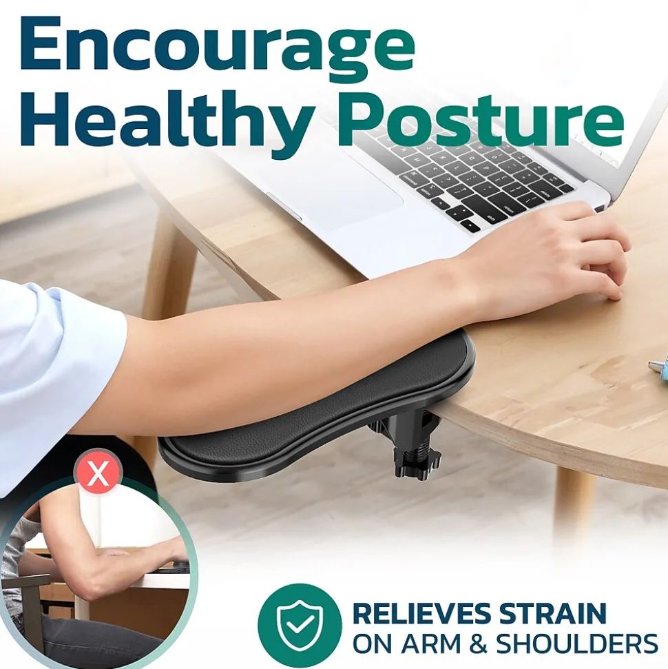 E5620 Ergonomic Arm Rest/Elbow Support for Desk, 180° Adjustable Computer Desk Support Extender, Black (PARE5620) | Purely Clearance