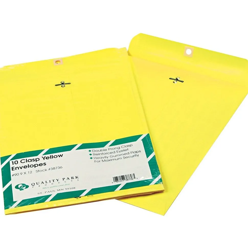 9" x 12" Yellow Clasp Envelopes, 10/Pack | Quality Park Flash Sale