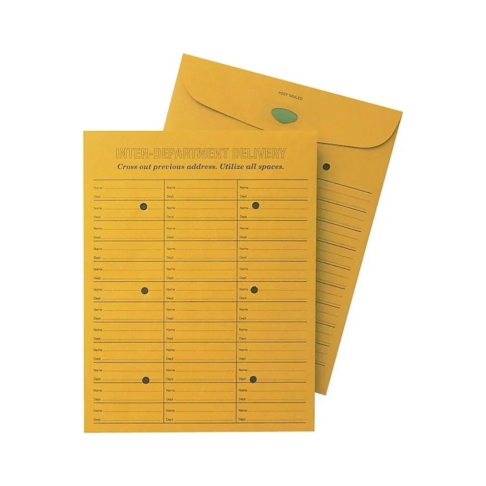 3-Across Style Button & String Catalog Kraft Envelope, 10" x 13", Kraft, 100/Box (63666) | Quality Park Clearance