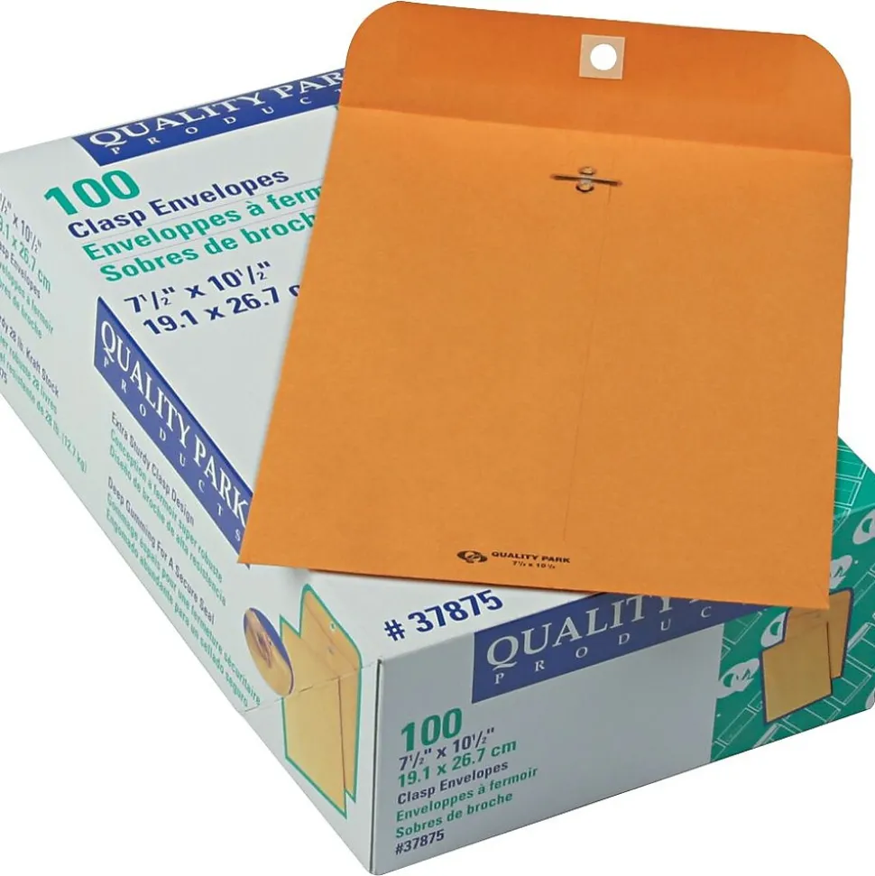 Clasp & Moistenable Glue Kraft Catalog Envelope, 10 1/2" x 7 1/2", Brown, 100/Box (37875) | Quality Park Online