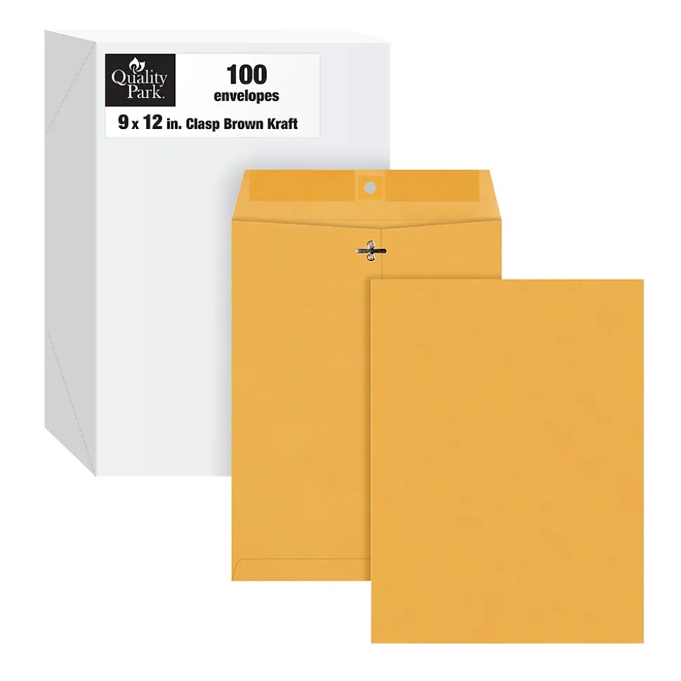 Clasp & Moistenable Glue Kraft Catalog Envelopes, 9" x 12", Brown Kraft, 100/Box (QUA37890) | Quality Park Best