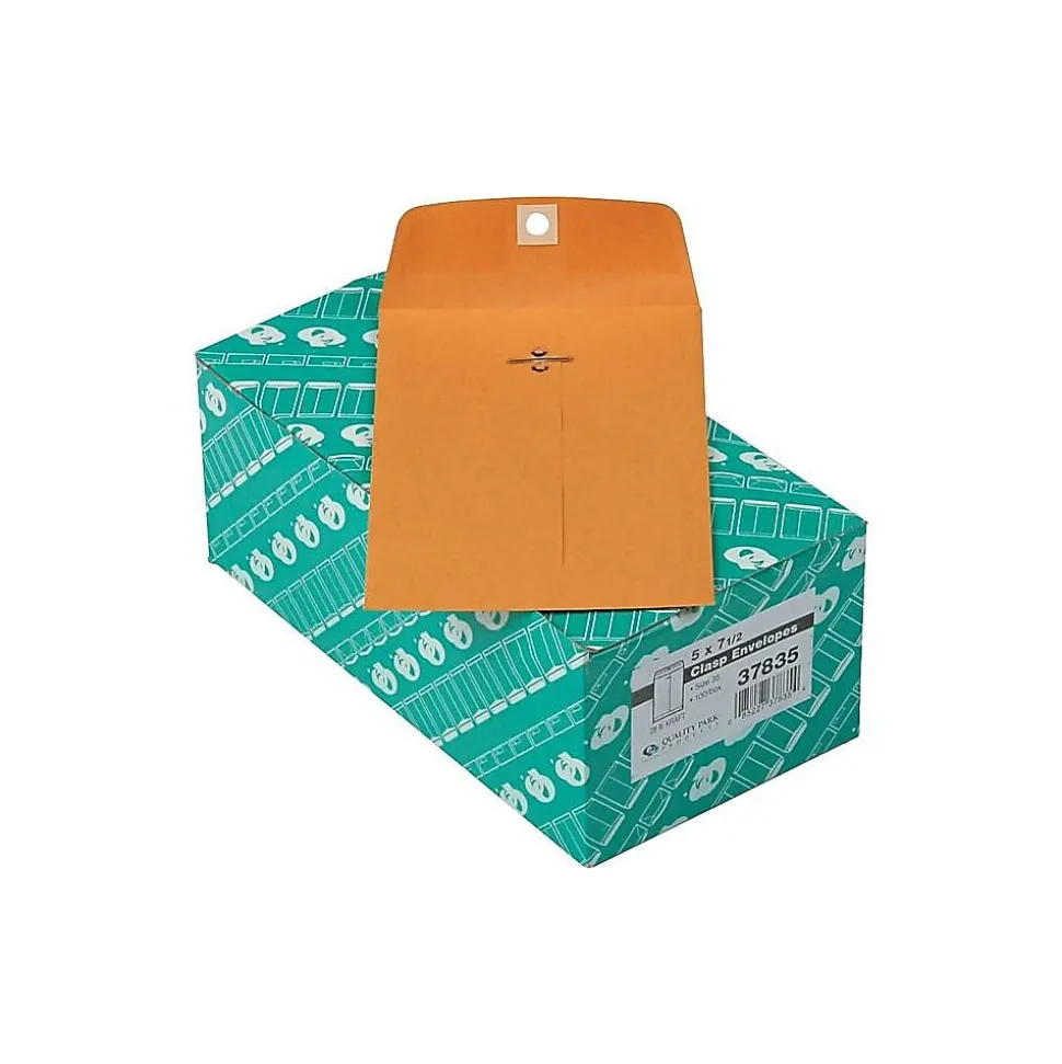 Clasp & Moistenable Glue Kraft Catalog Envelopes, 5" x 7.5", Brown Kraft, 100/Box (QUA37835) | Quality Park Cheap