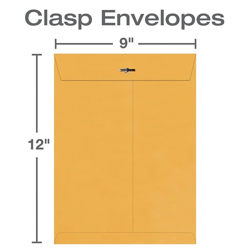 Clasp & Moistenable Glue Kraft Catalog Envelopes, 9" x 12", Brown Kraft, 100/Box (QUA37890) | Quality Park Best