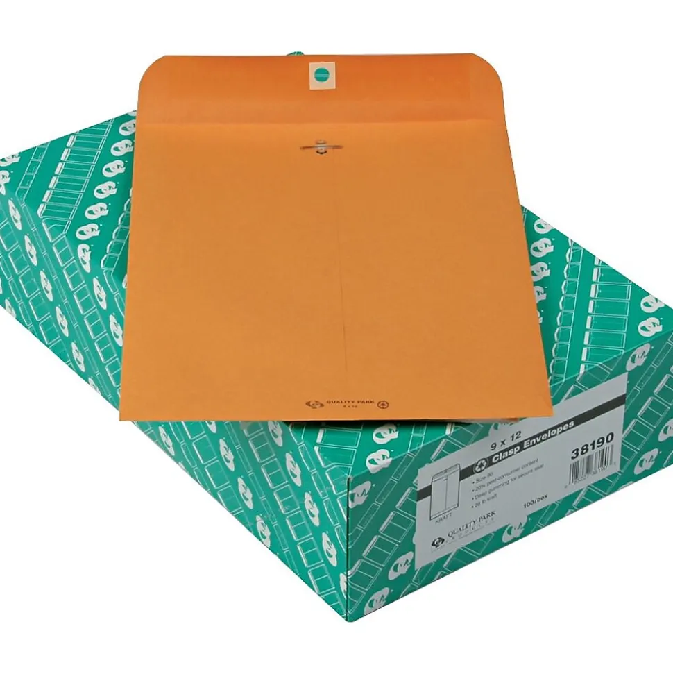 Clasp Kraft Catalog Envelope, 9" x 12", Light Kraft, 100/Box (38190) | Quality Park Best