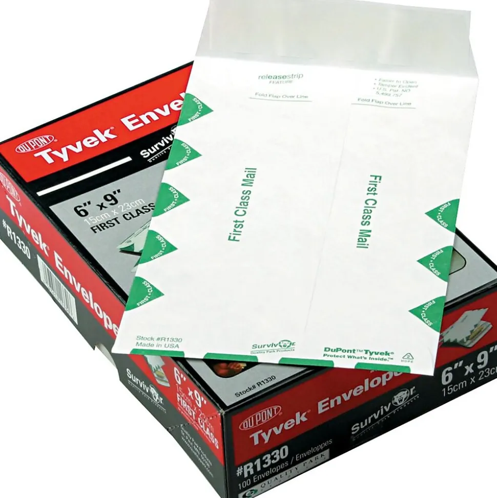 First Class Tyvek Open End Catalog Envelopes, 6" x 9", Green/White, 100/Box (R1330) | Quality Park Outlet