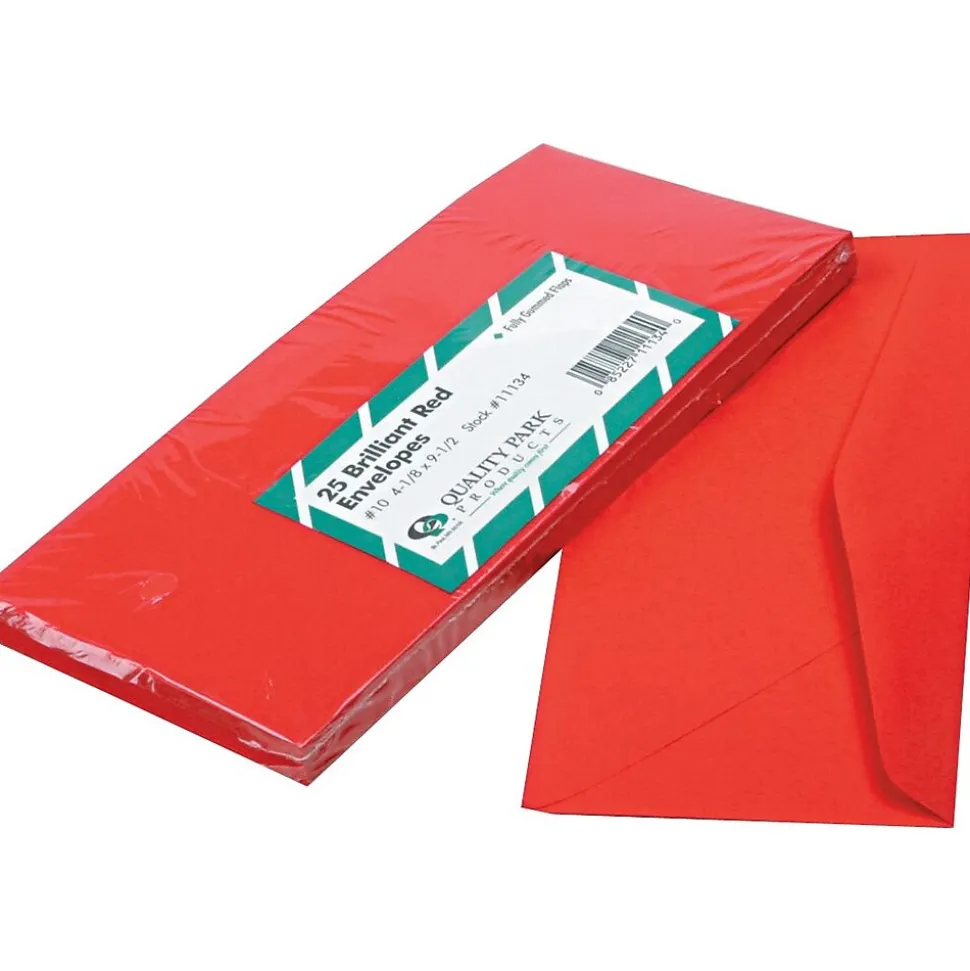 Gummed Brightly Colored Business #10 Envelopes, 4-1/8" x 9-1/2", Red, 25/Pack | Quality Park Shop