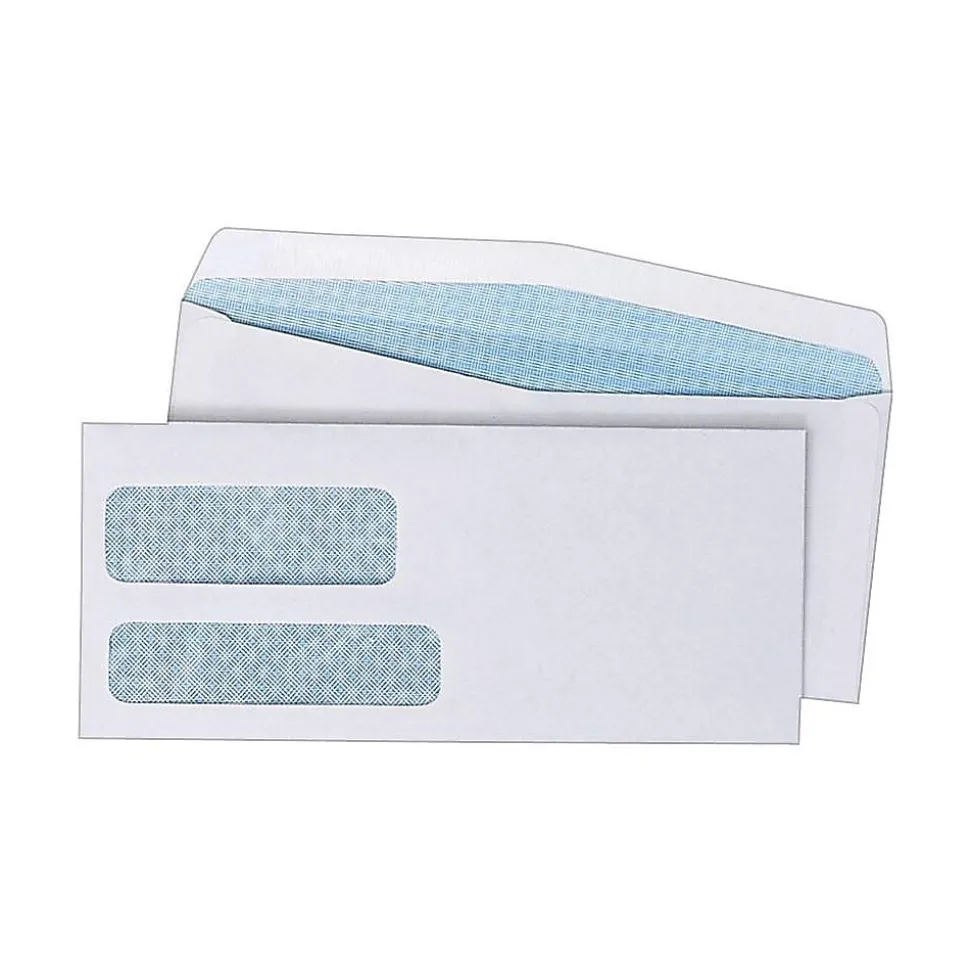Gummed Security Tinted #9 Double Window Envelopes, 3 7/8" x 8 7/8", White Wove, 500/Box (QUA24524) | Quality Park Flash Sale