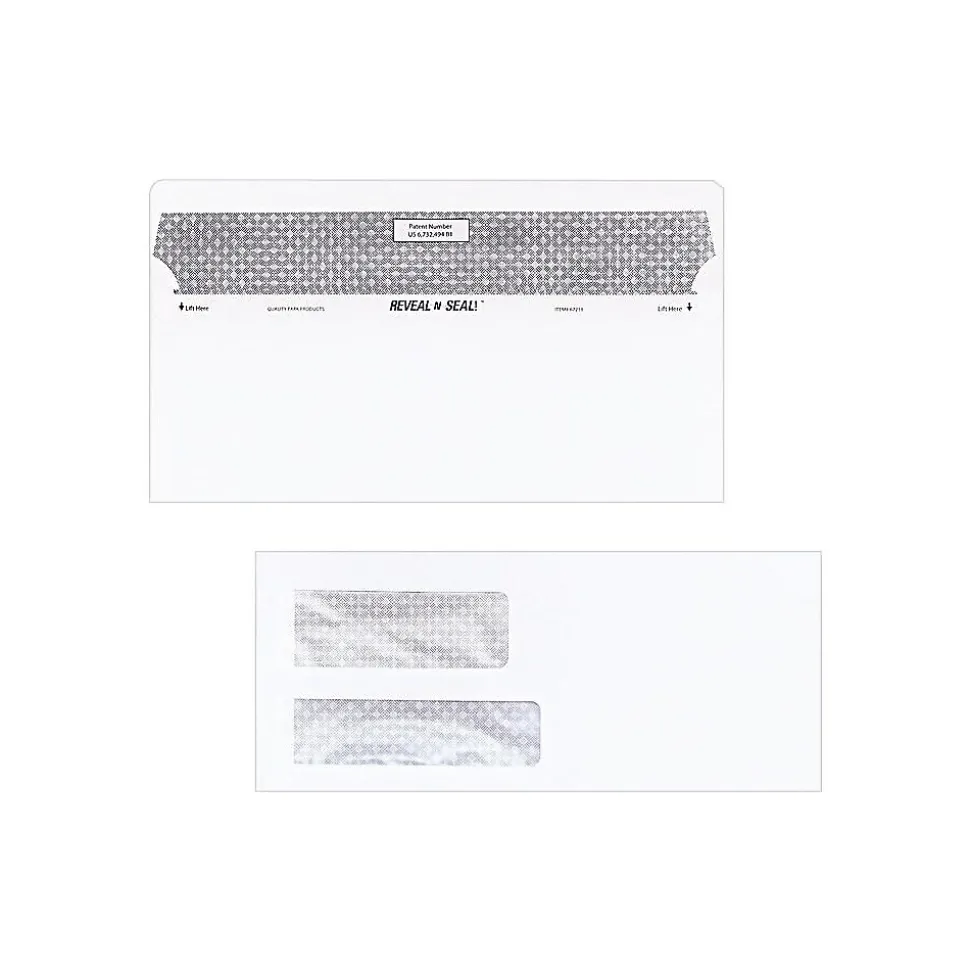Reveal-N-Seal Security Tinted #9 Double Window Envelopes, 3 7/8" x 8 7/8", White Wove, 500/Box (QUA67529) | Quality Park Clearance