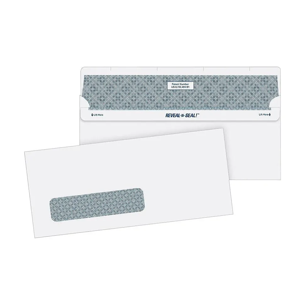 Reveal-N-Seal Security Tinted #10 Window Envelope, 4 1/8" x 9 1/2", White Wove, 500/Box (67418) | Quality Park Cheap
