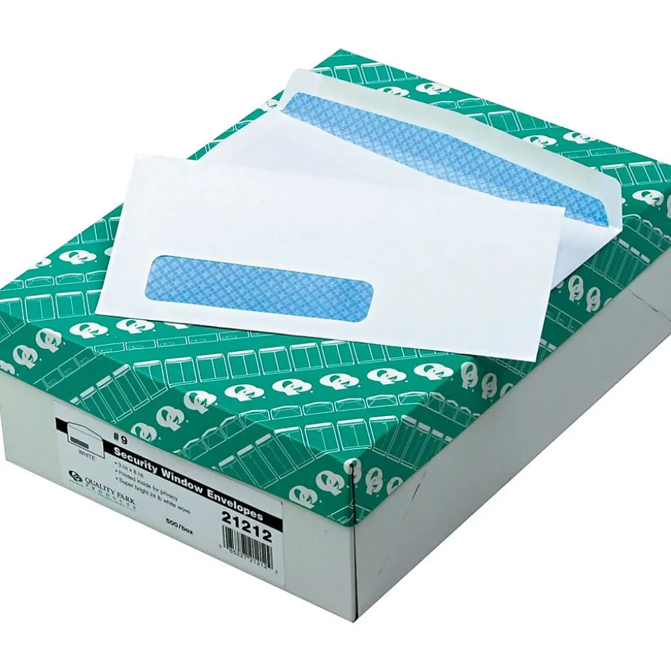 Security Tinted #9 Window Envelope 3 7/8" x 8 7/8", White, 500/Box (QUA21212) | Quality Park Outlet