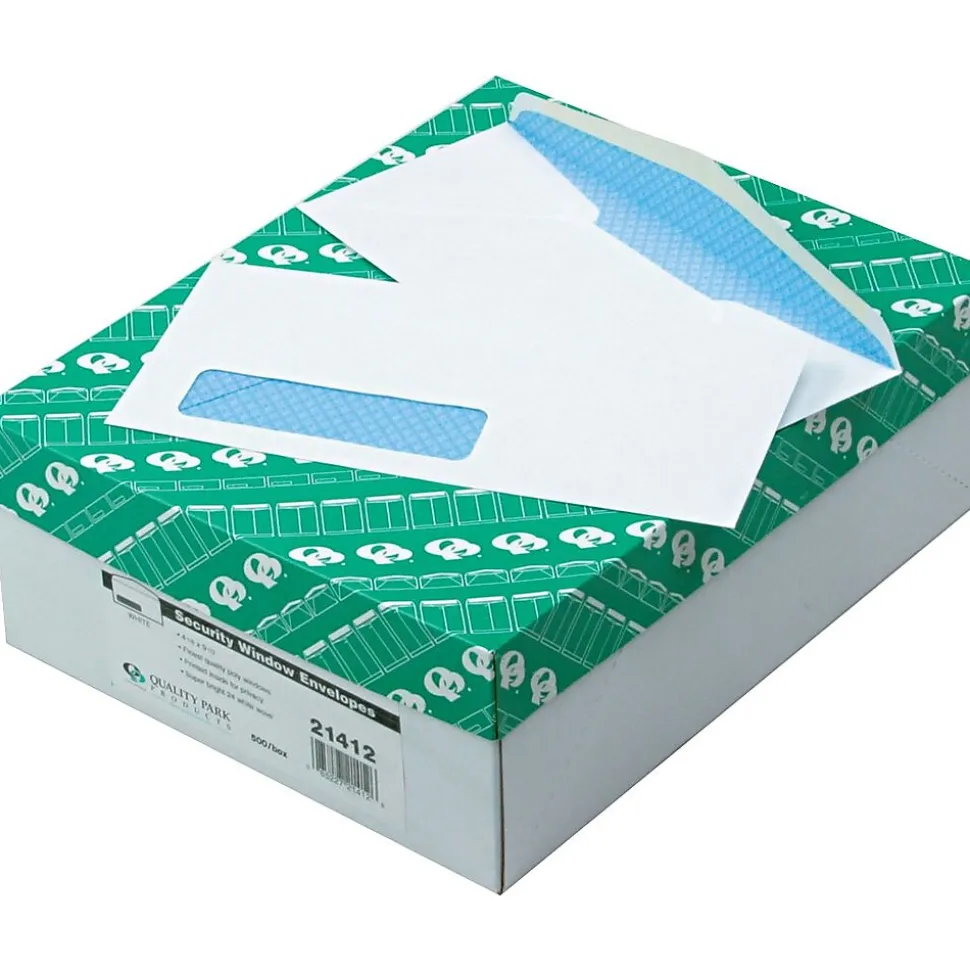 Security Tinted #10 Window Envelope 4 1/8" x 9 1/2", White, 500/Box (QUA21412) | Quality Park Clearance