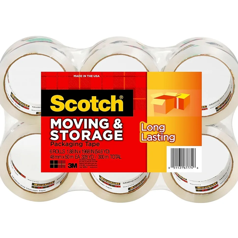 Long Lasting Storage Packing Tape, 1.88" x 54.6 yds., Clear, 6/Pack (3650-6) | Scotch Clearance