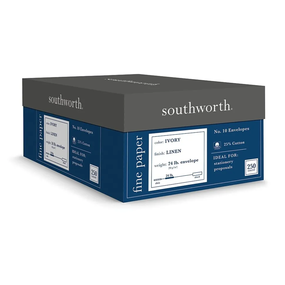 Gummed #10 Business Envelopes, 4 1/8" x 9 1/2", Ivory, 250/Box (J564-10) | Southworth Hot