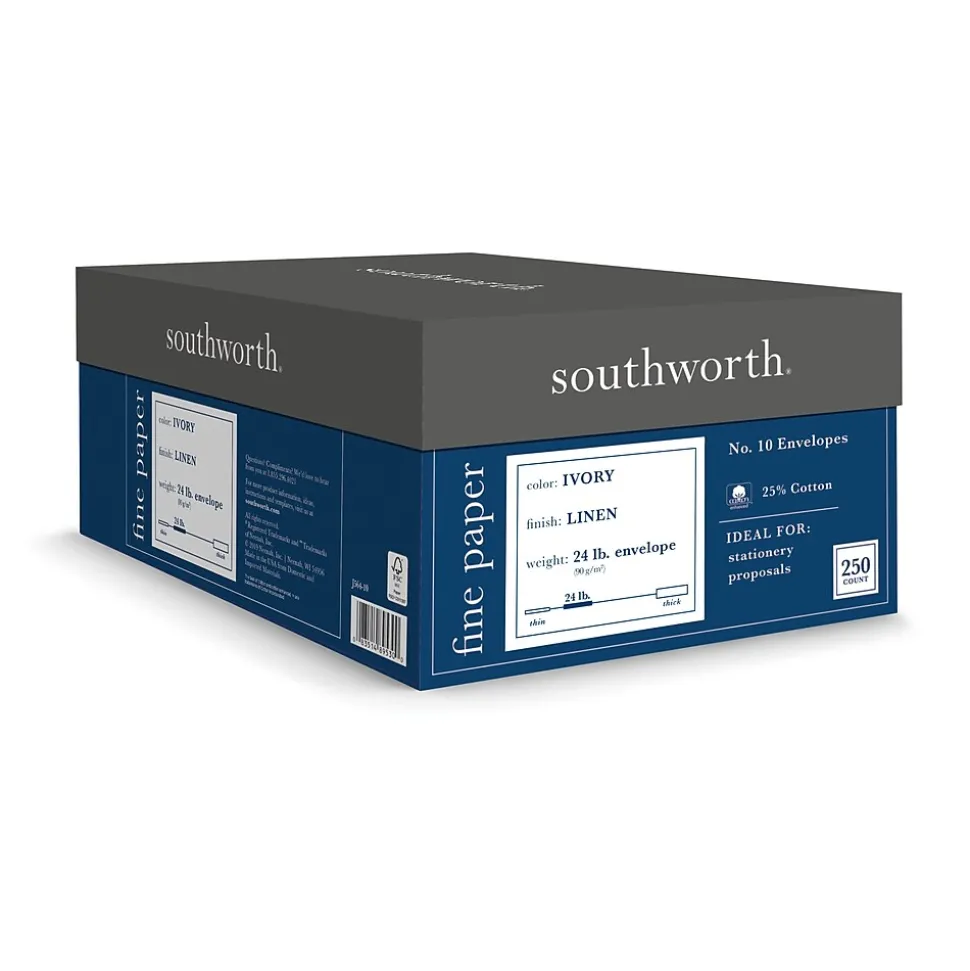 Gummed #10 Business Envelopes, 4 1/8" x 9 1/2", Ivory, 250/Box (J564-10) | Southworth Hot