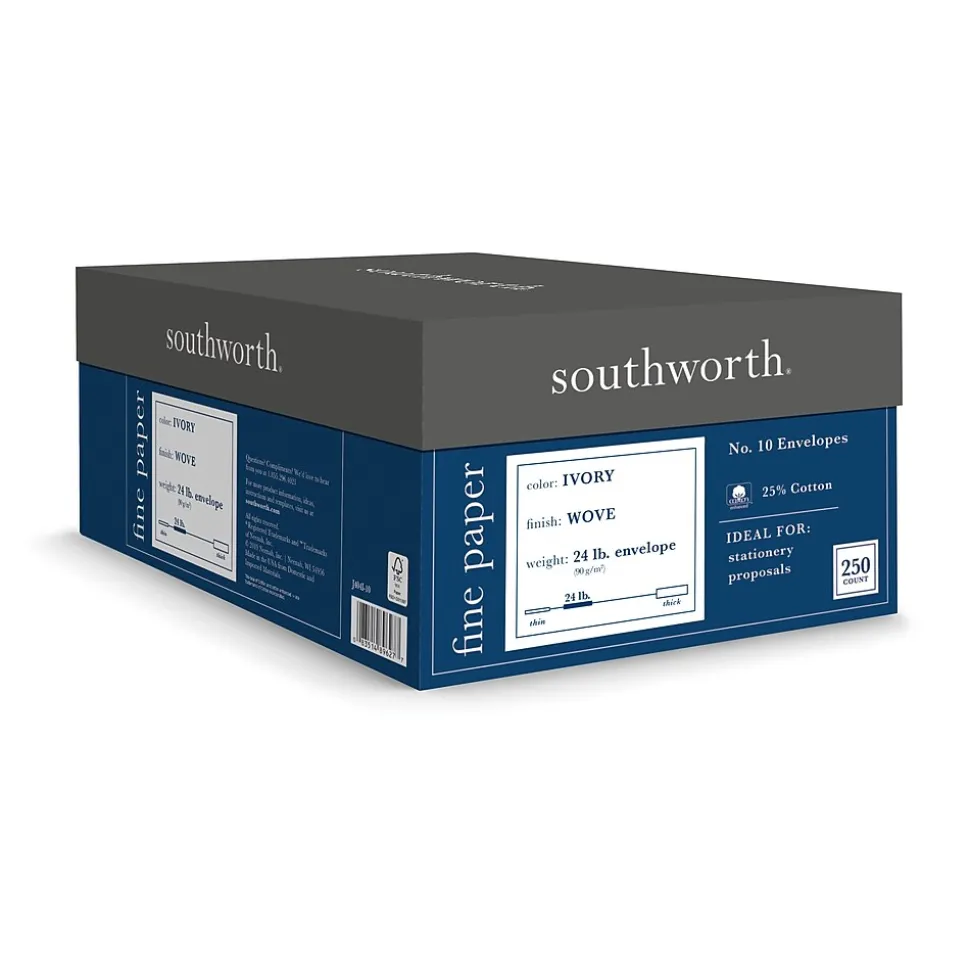 Gummed #10 Business Envelopes, 4 1/8" x 9 1/2", Ivory, 250/Box (J404I-10) | Southworth New