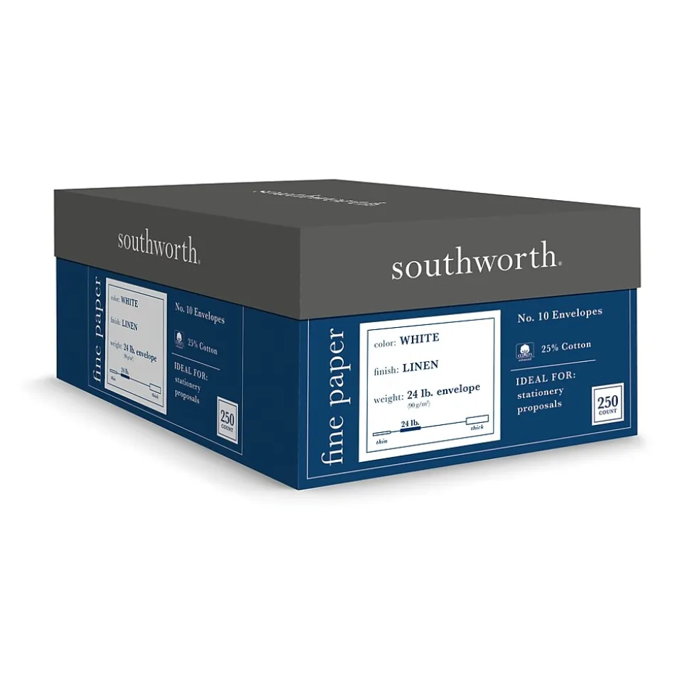 Gummed #10 Business Envelopes, 4 1/8" x 9 1/2", White, 250/Box (J554-10) | Southworth Fashion