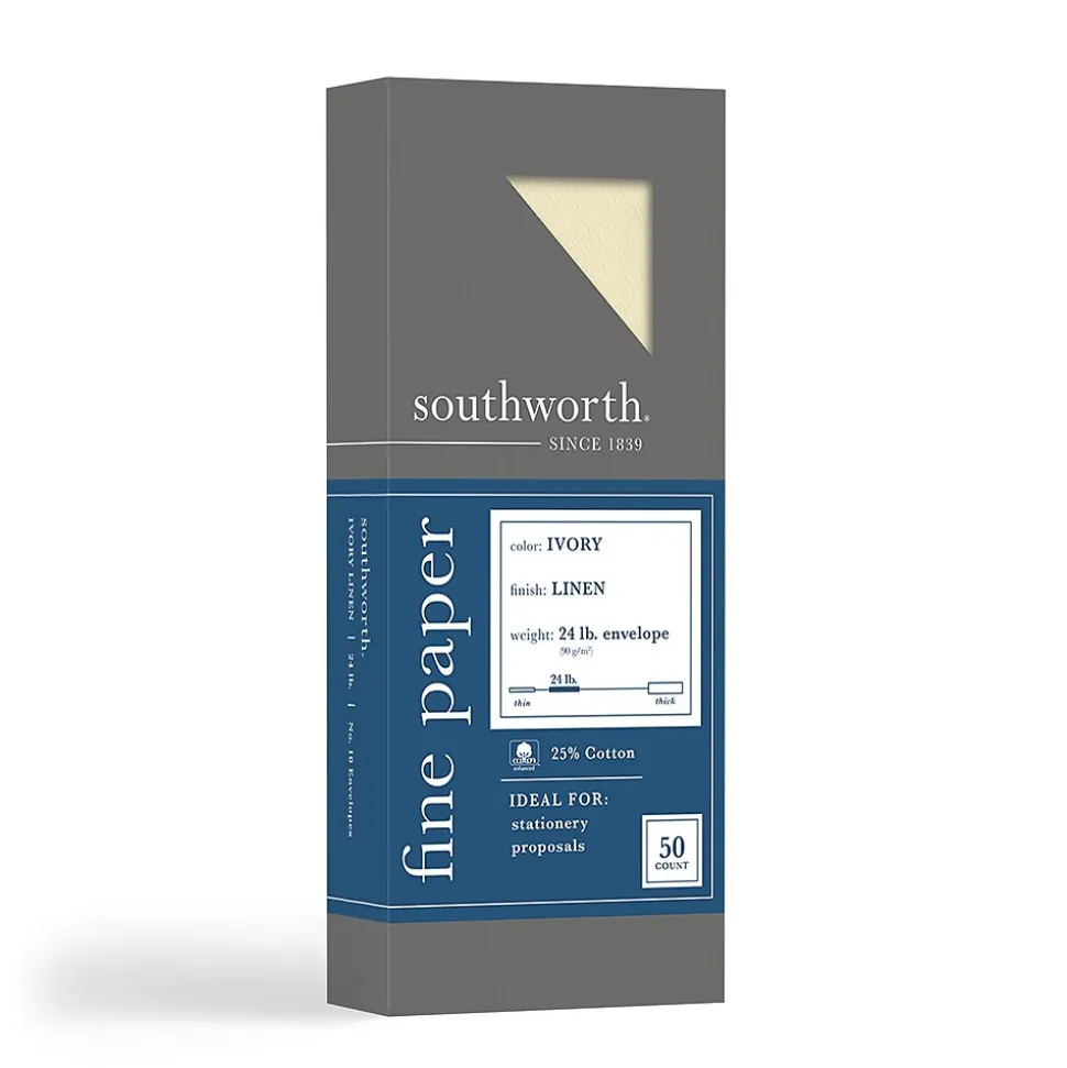 Linen Business Envelope, #10, 24 lb., Ivory, 50/Pack (P564-10) | Southworth Clearance
