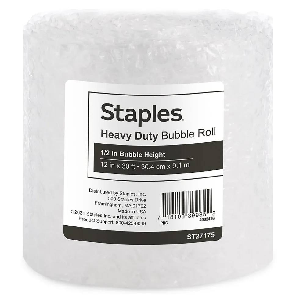 1/2" Bubble Roll, 12" x 30', Clear (4069423) | Staples Cheap