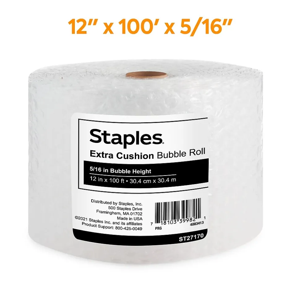 ® 5/16" Bubble Roll, UPSable, 12" x 100' (4072833) | Staples New