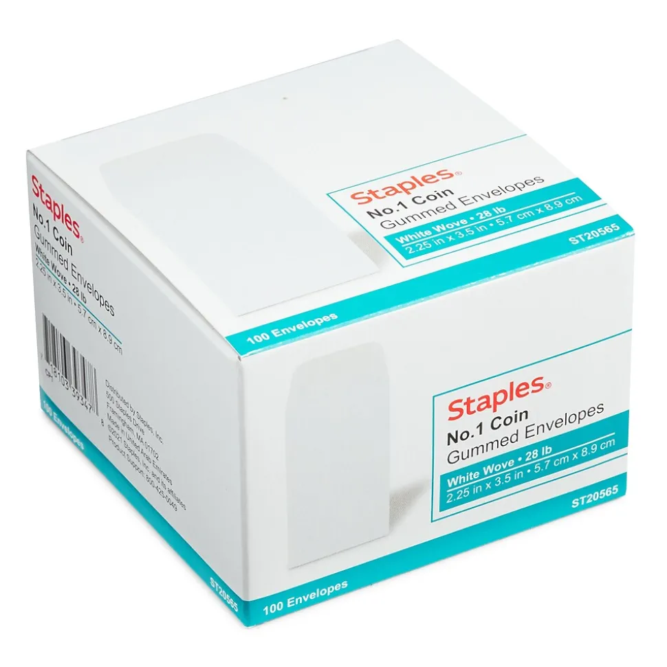 #1 Coin Envelope, 2 1/4" x 3 1/2", White, 100/Pack (50182) | Staples Sale