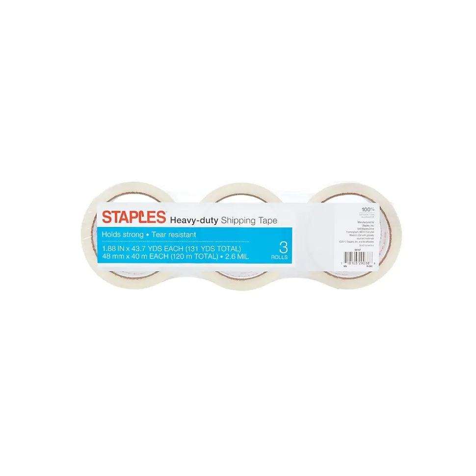 ® 1.88" x 43.7 yards, Heavy Duty Shipping Tape, Clear, 3 Rolls (ST-HM-40-3) | Staples Hot