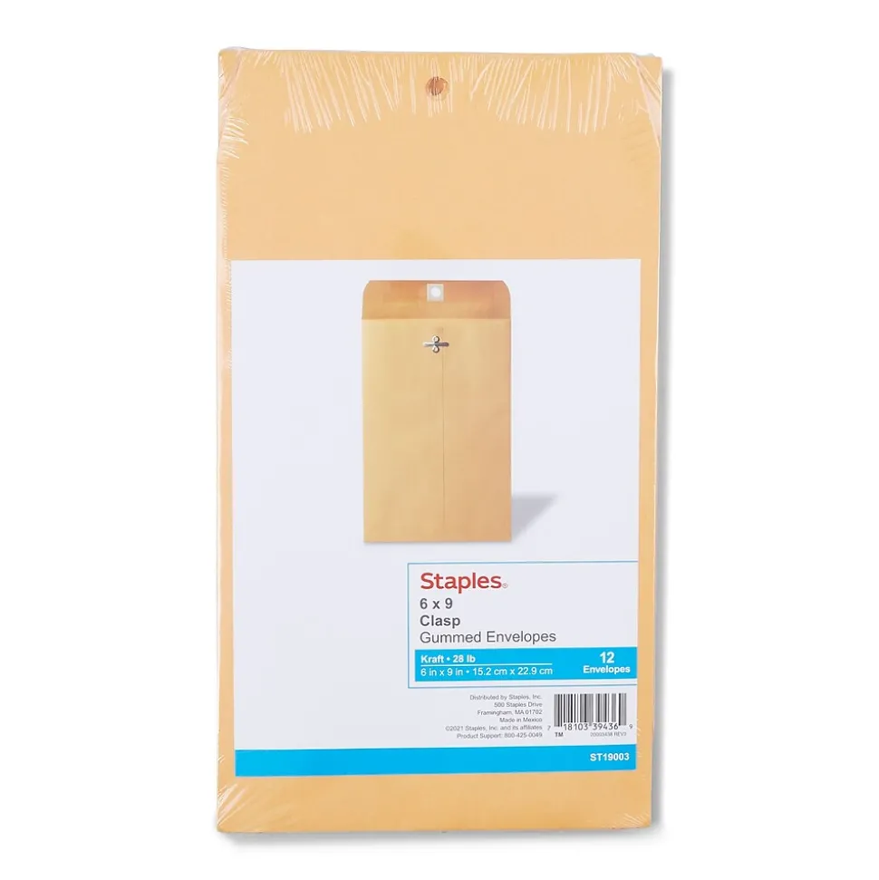 Clasp #1 Kraft Catalog Envelope, 6" x 9", Kraft, 12/Pack (19003/594411) | Staples Discount