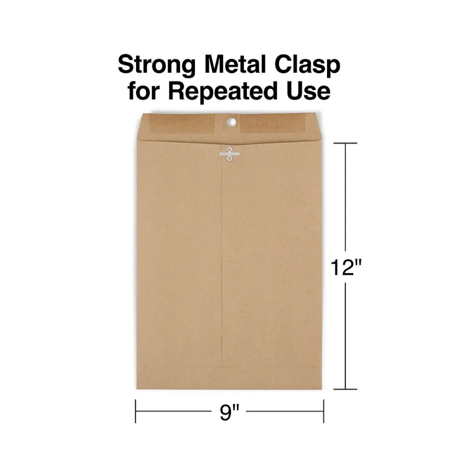 Clasp & Moistenable Glue #10 Catalog Envelope, 9" x 12", Natural Brown, 100/Box (ST19964-CC) | Staples Clearance