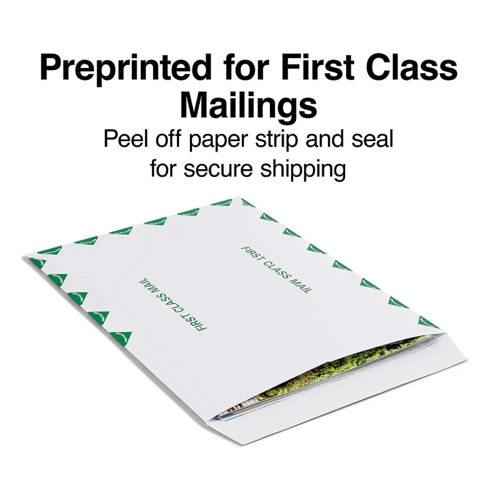 First Class EasyClose Catalog Envelopes, 9"L x 12"H, White and Green, 100/Box (SPL486929) | Staples Shop