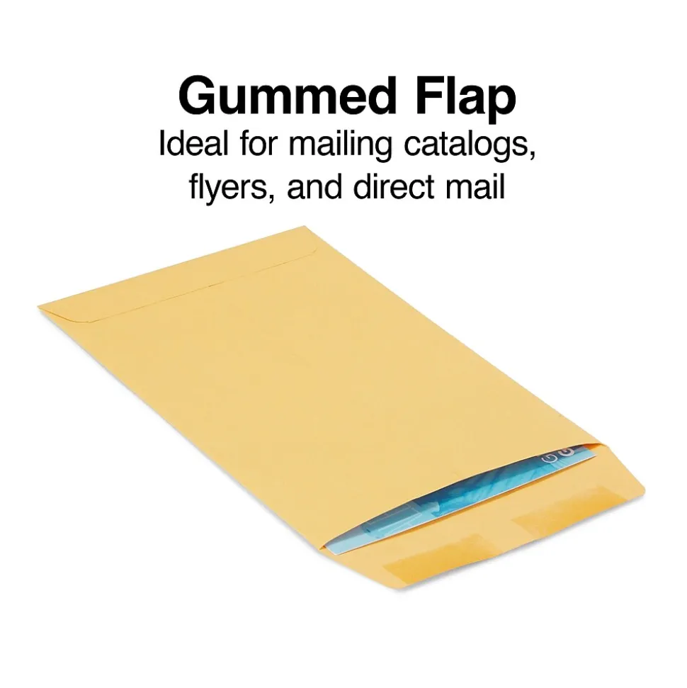 Gummed Kraft Catalog Envelopes, 6" x 9", Brown, 100/Box (17097) | Staples Discount