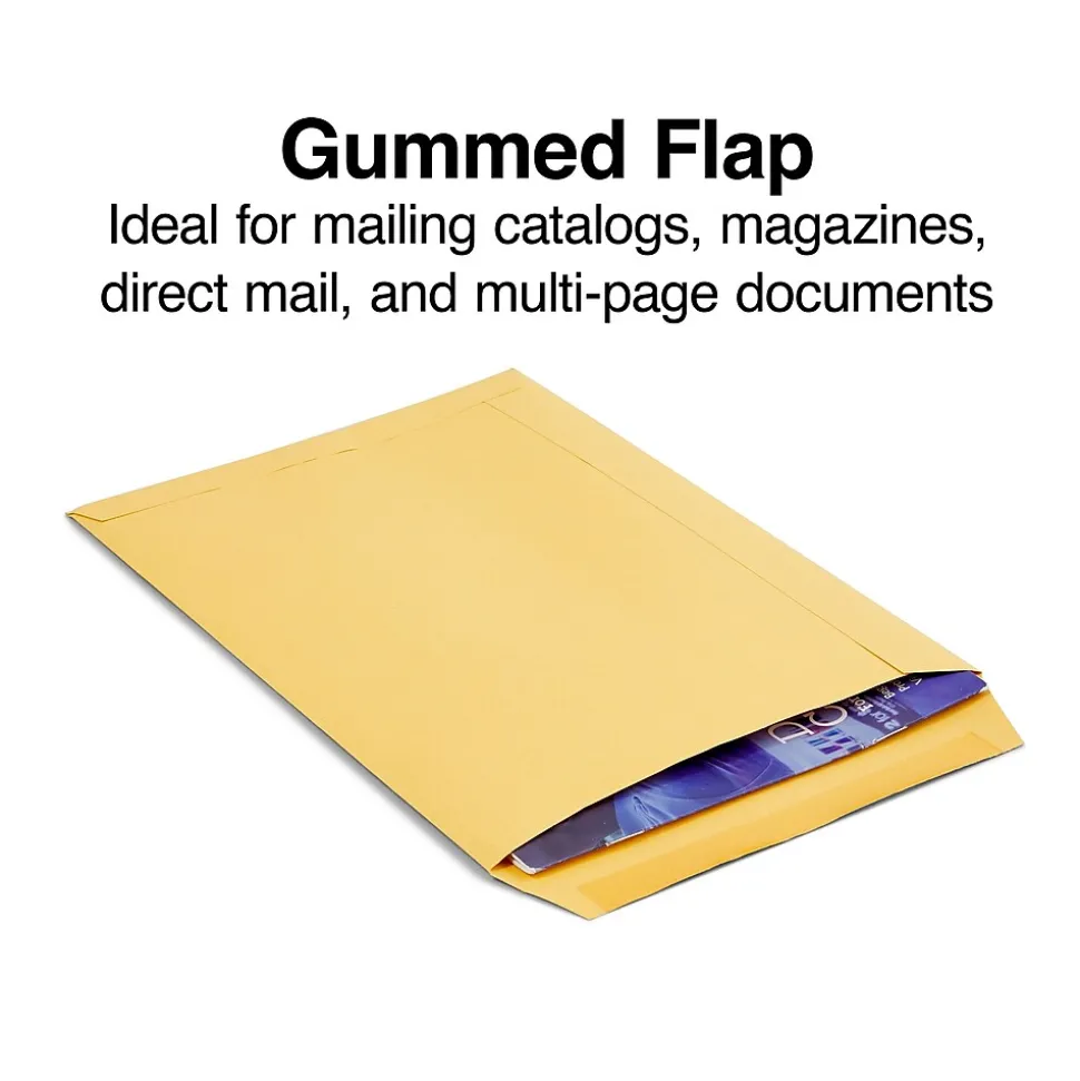 Gummed Kraft Catalog Envelopes, 7.5"L x 10.5"H, Brown, 100/Box (534719/17095) | Staples Shop