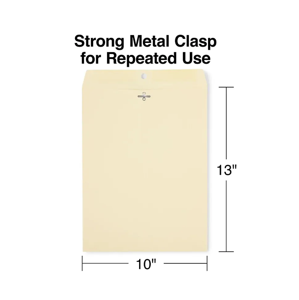 Heavyweight Clasp & Moistenable Glue Catalog Envelopes, 10"L x 13"H, Manila, 100/Box (122069/14207) | Staples Online