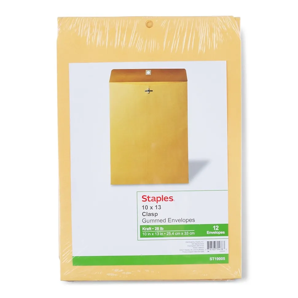 Kraft Clasp & Moistenable Glue Catalog Envelopes, 10" x 13", Brown Kraft, 12/Pack (ST19005/19005) | Staples Outlet